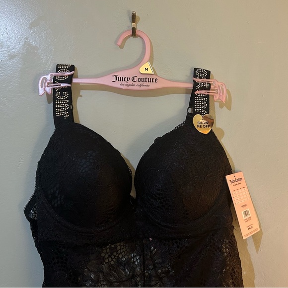 Juicy Couture SKINNYGIRL Lace Bodysuit + Rhinestone Logo Straps size Large. NWTS - Picture 5 of 7